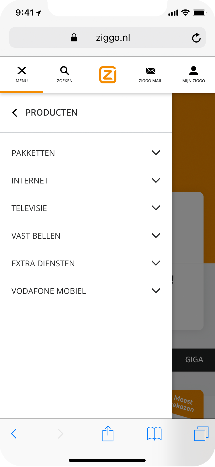 Mobile screen of the navigation